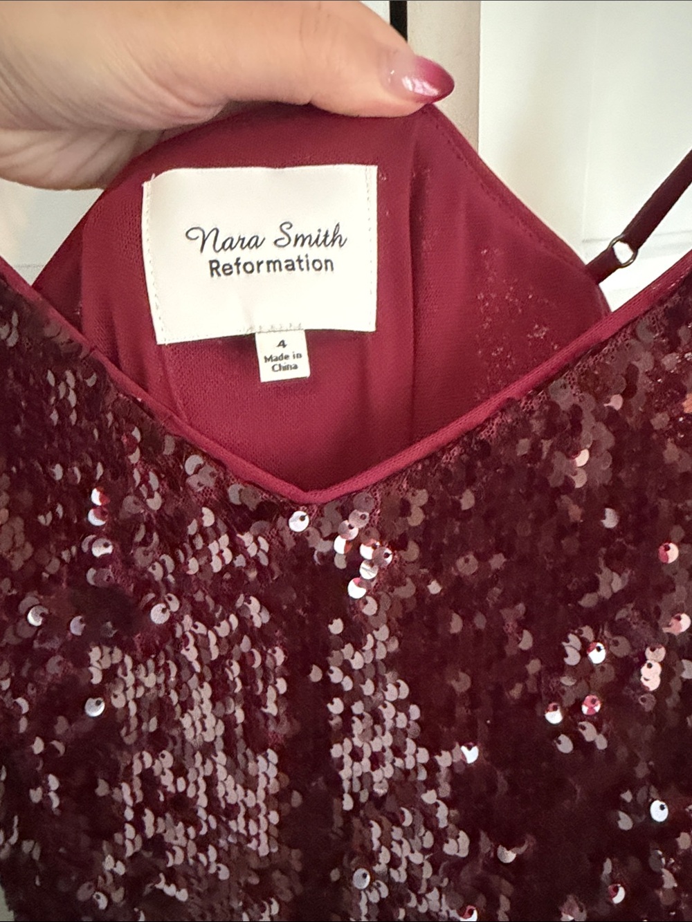 Nara Smith Reformation Burgundy Sequin Gown - Picture 2 of 4